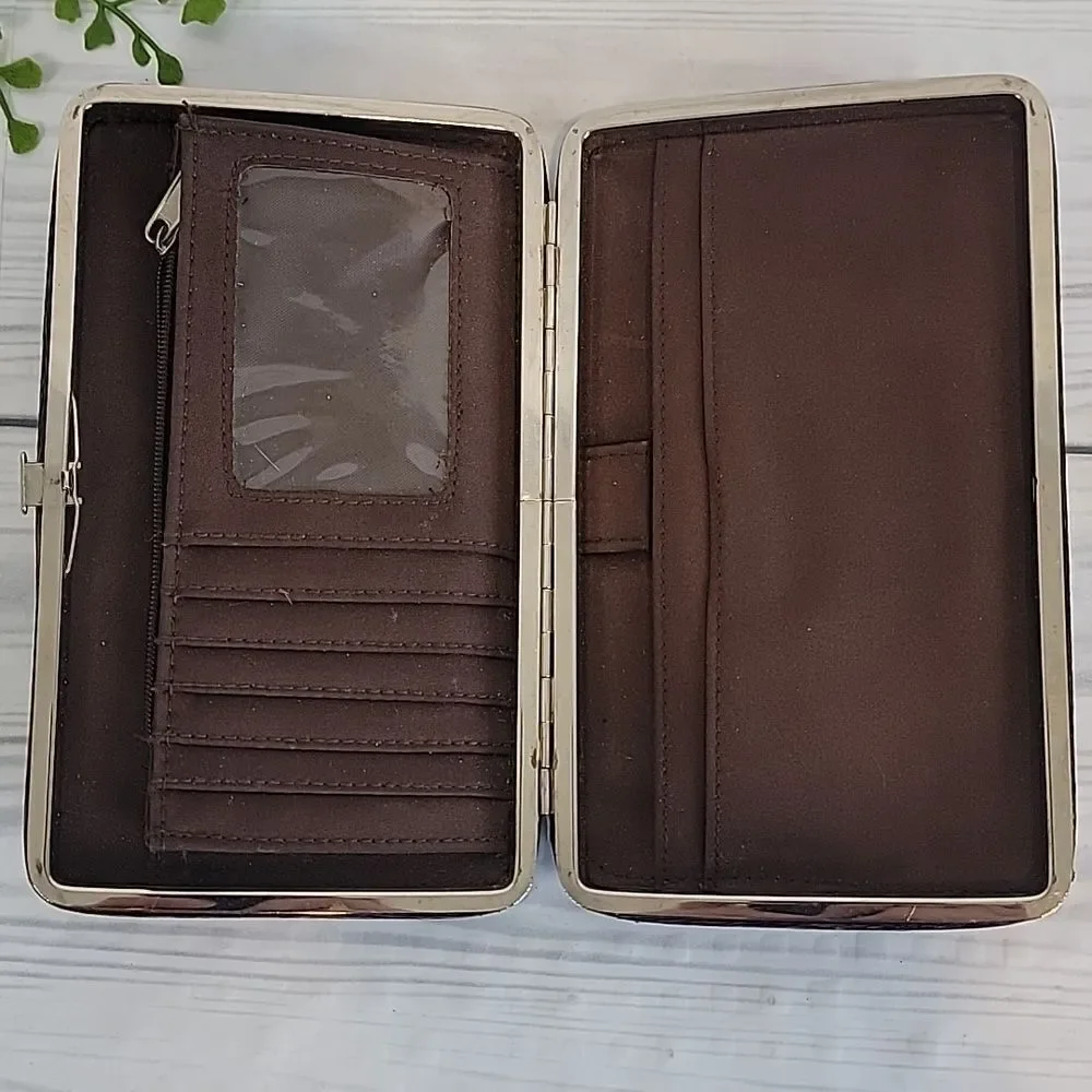 Clutch wallet retro style piano hinged bi-fold vegan leather - dark burgundy